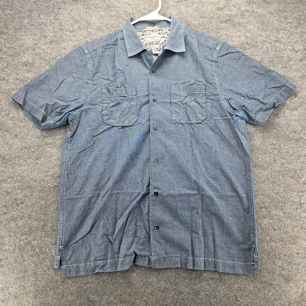 Tommy Bahama Shirt Mens Large Button Up Short Sleeve Blue Island Modern
